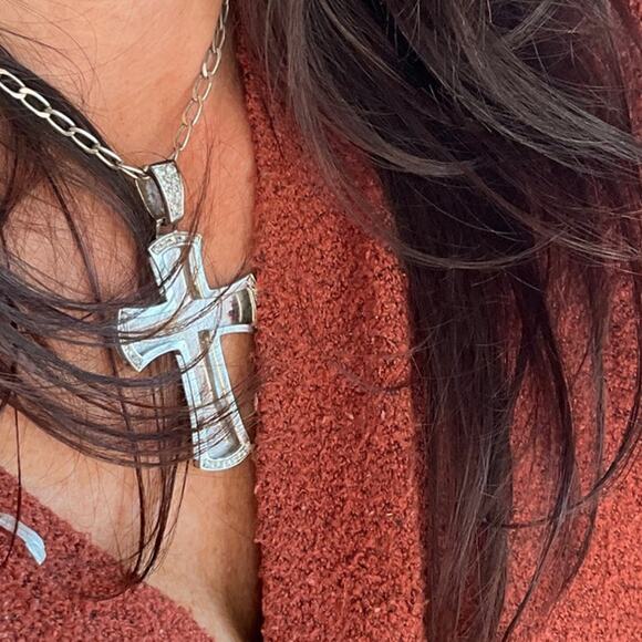 Tattoo of You Mirror+Diamond Cross Pendant Men's Necklace - Picture 9 of 9